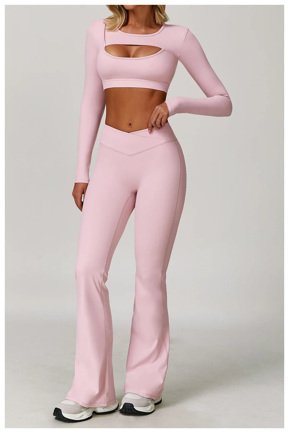 Women’s 3PCS Yoga Set – Long Sleeve Crop Top