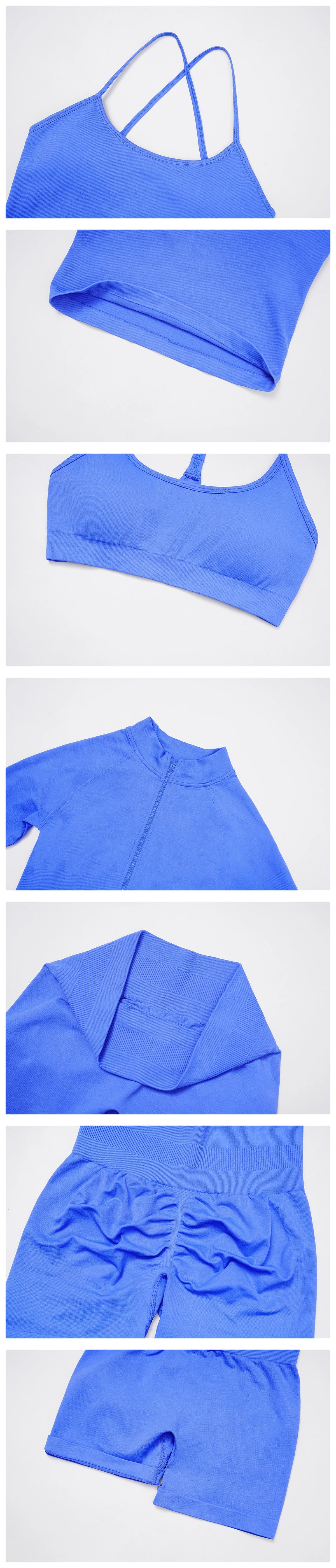 Women’s 2PCS Seamless Yoga Set – Zipper Long Sleeve Crop Top and High Waist Leggings