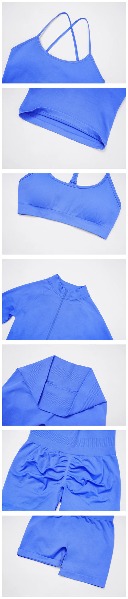 Women’s 2PCS Seamless Yoga Set – Zipper Long Sleeve Crop Top and High Waist Leggings