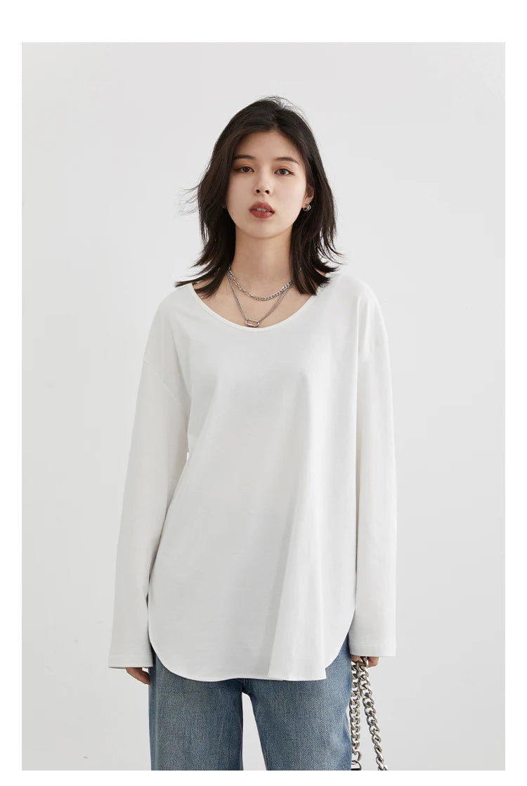 Casual U-Neck Long Sleeve Tee – Spring/Autumn 2025 Collection
