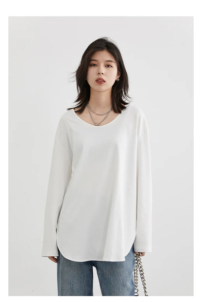 Casual U-Neck Long Sleeve Tee – Spring/Autumn 2025 Collection