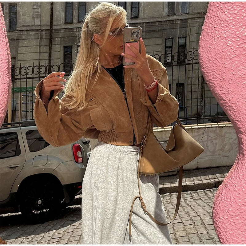 Brown Suede Cropped Jacket – Autumn 2025