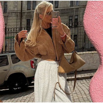 Brown Suede Cropped Jacket – Autumn 2025
