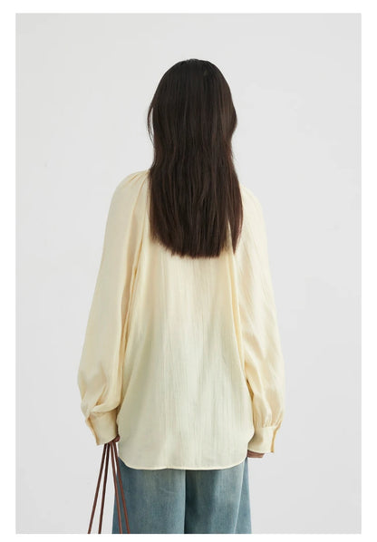 Korean V-Neck Lace-Up Blouse – Spring/Summer 2025 Collection