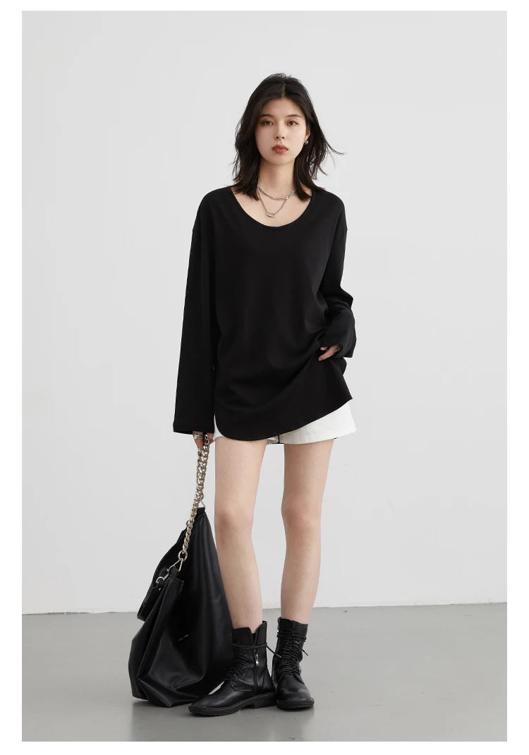 Casual U-Neck Long Sleeve Tee – Spring/Autumn 2025 Collection