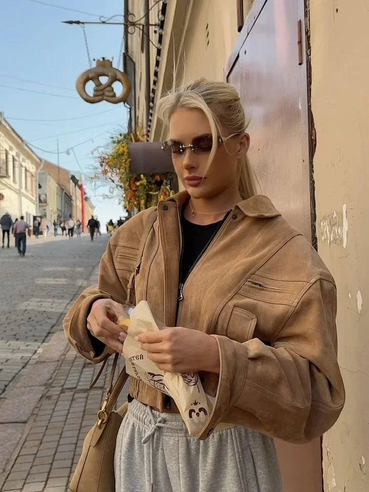 Brown Suede Cropped Jacket – Autumn 2025