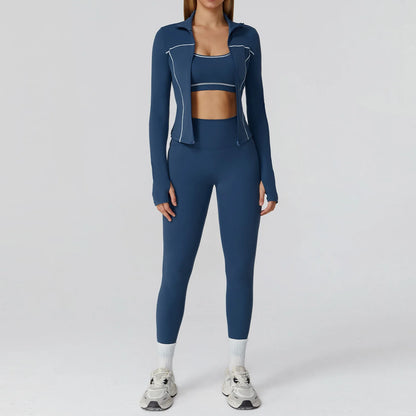 Women’s Seamless Yoga Set – 2/3PCS Fitness Tracksuit with Long Sleeve Jacket and High Waist Leggings