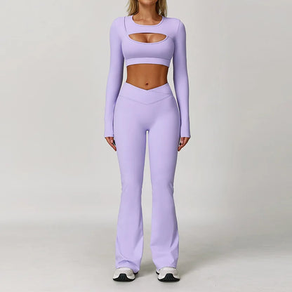 Women’s 3PCS Yoga Set – Long Sleeve Crop Top