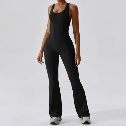 Women’s Solid One-Piece Yoga Jumpsuit – Seamless Fitness Bodysuit
