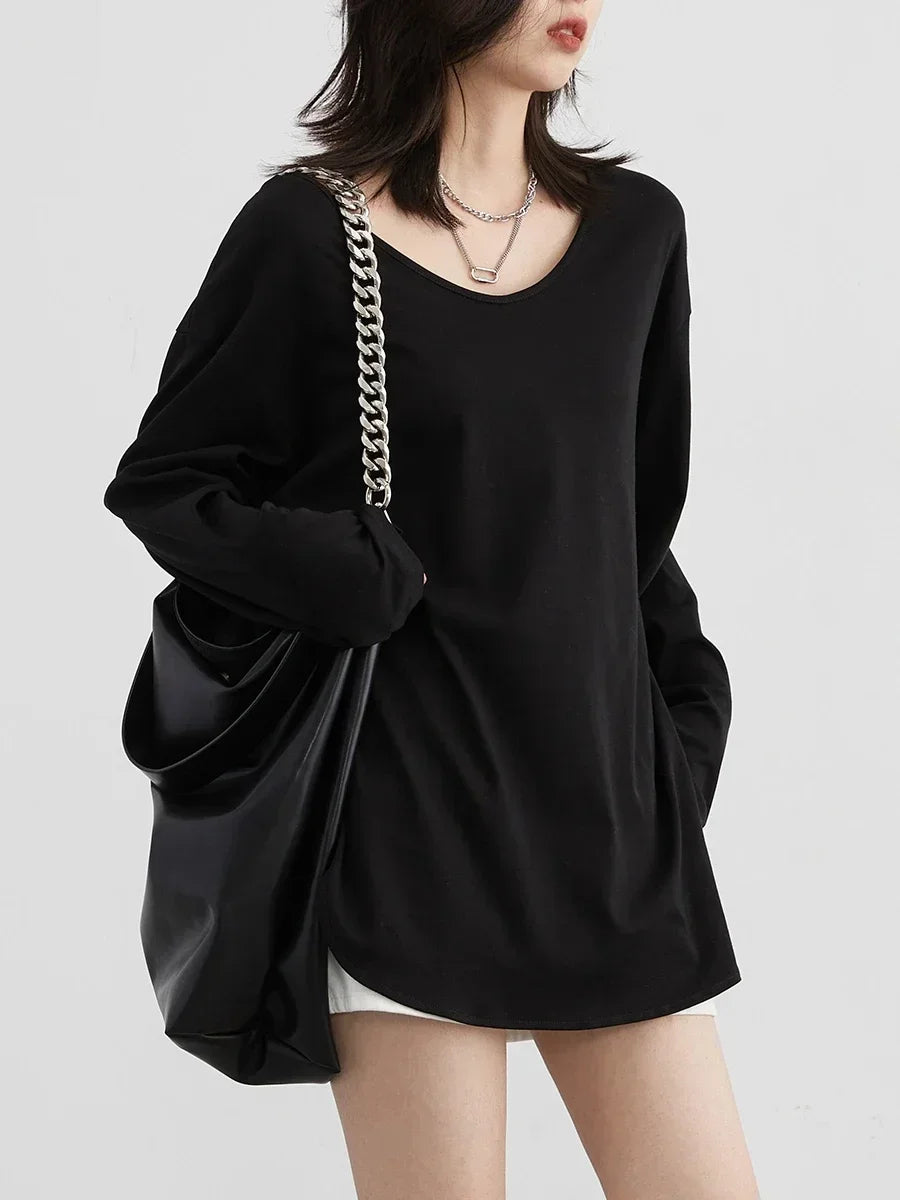 Casual U-Neck Long Sleeve Tee – Spring/Autumn 2025 Collection