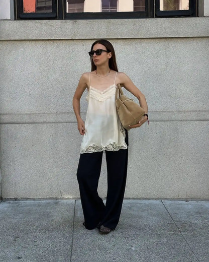 Lace Patchwork V-Neck Top – Summer 2025