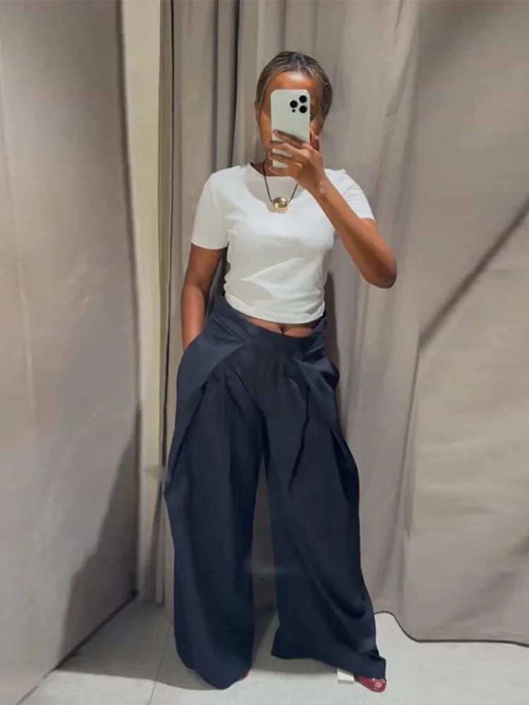 Striped Pleated Wide Leg Pants – Autumn 2025