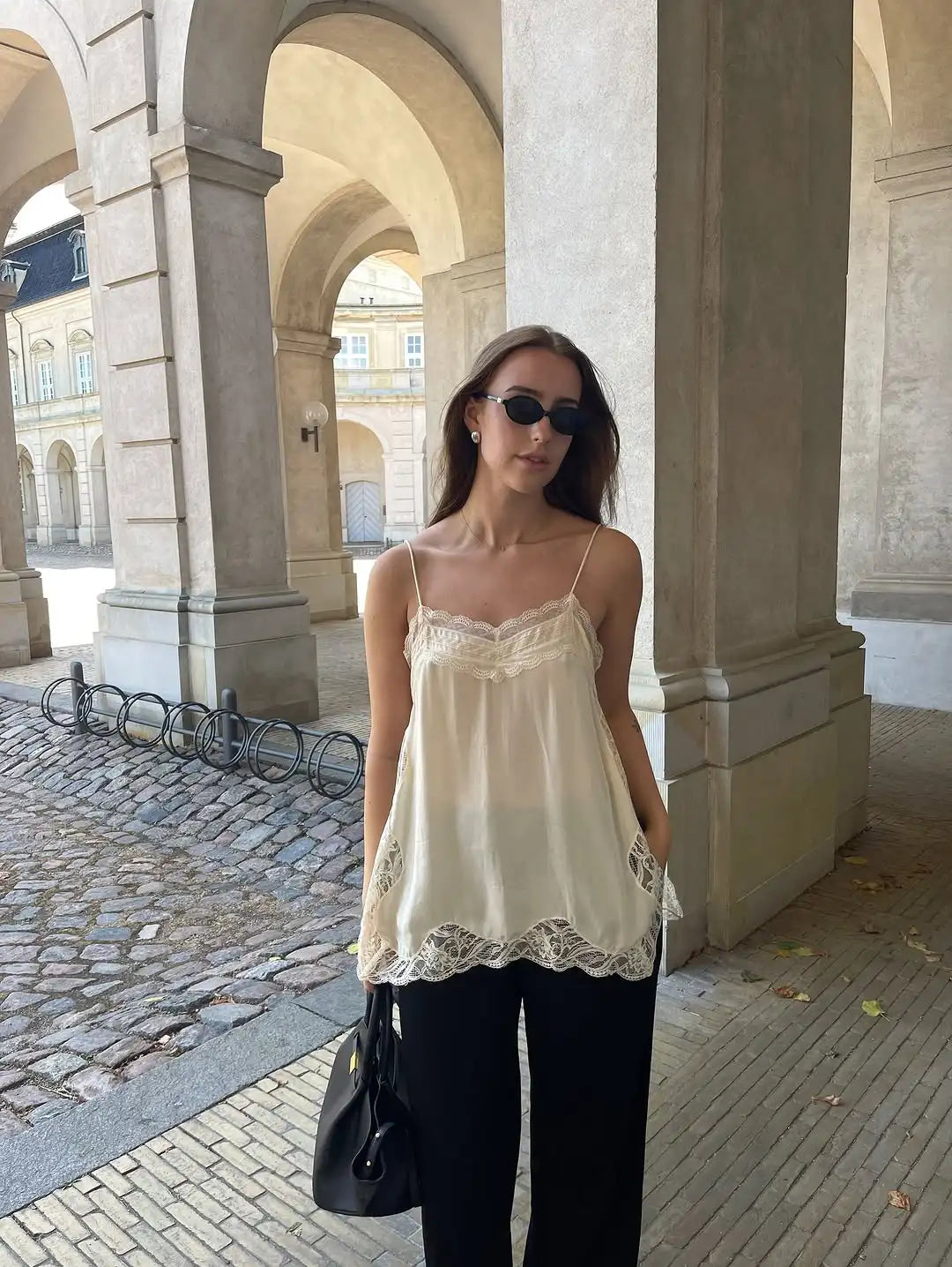 Lace Patchwork V-Neck Top – Summer 2025