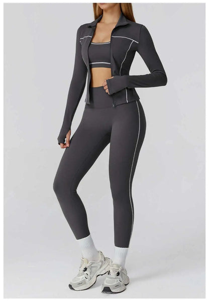 Women’s Seamless Yoga Set – 2/3PCS Fitness Tracksuit with Long Sleeve Jacket and High Waist Leggings
