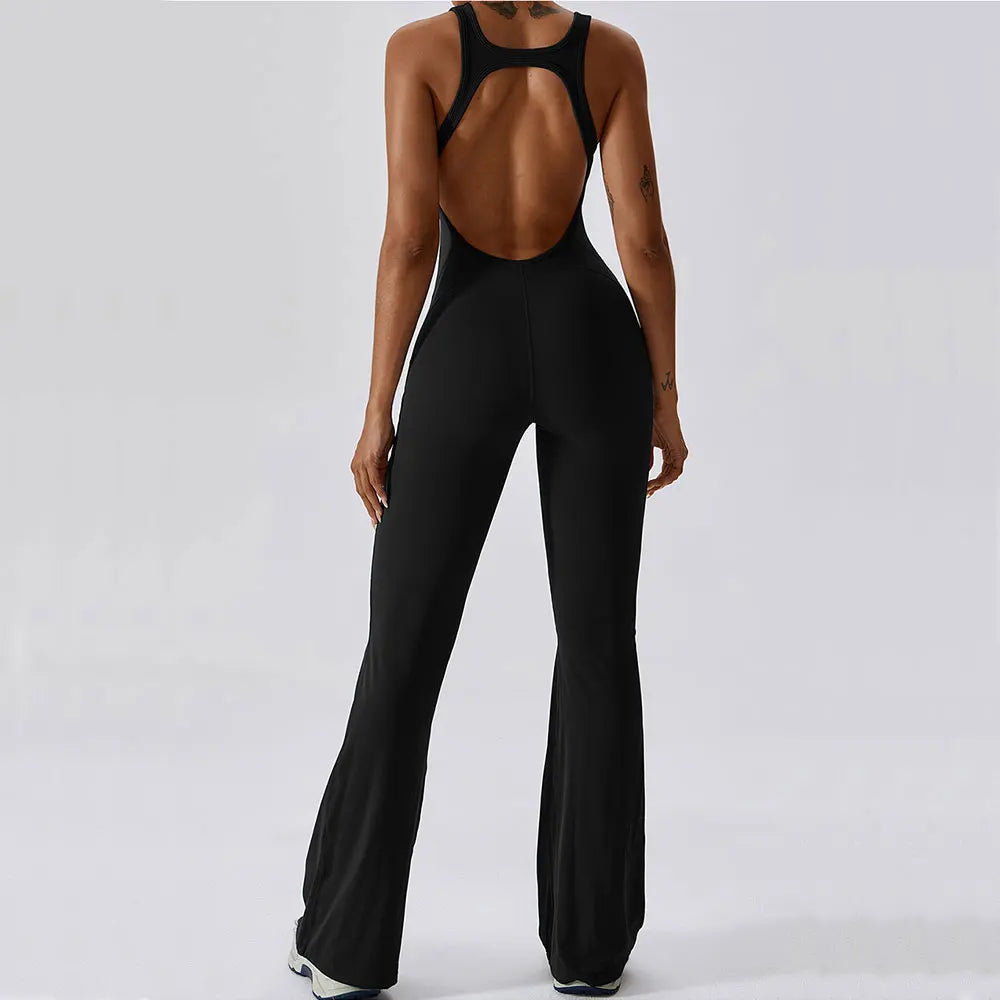 Women’s Solid One-Piece Yoga Jumpsuit – Seamless Fitness Bodysuit