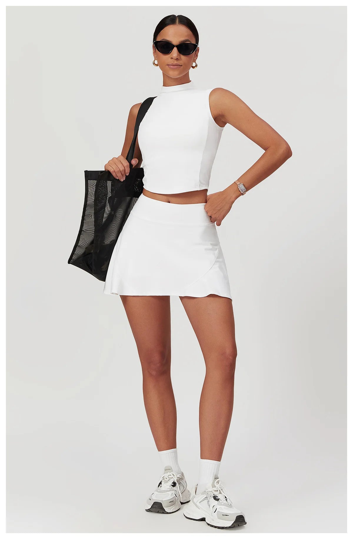 Women’s 2PCS Yoga Skirt Set – Short Sleeve Crop Top and High Waist Leggings