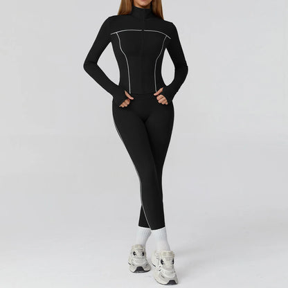 Women’s Seamless Yoga Set – 2/3PCS Fitness Tracksuit with Long Sleeve Jacket and High Waist Leggings