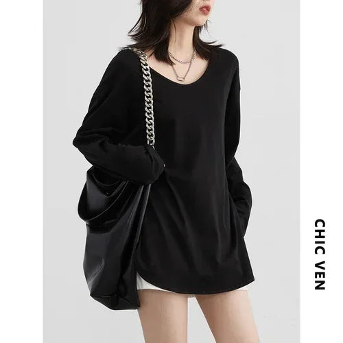 Casual U-Neck Long Sleeve Tee – Spring/Autumn 2025 Collection