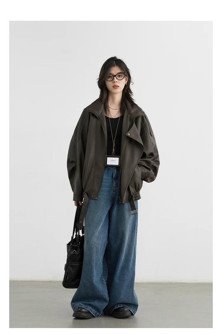 Retro PU Leather Jacket – Spring/Autumn 2025