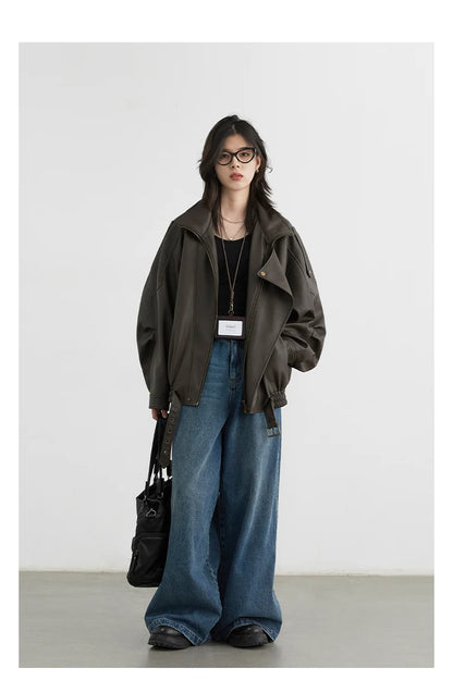 Retro PU Leather Jacket – Spring/Autumn 2025