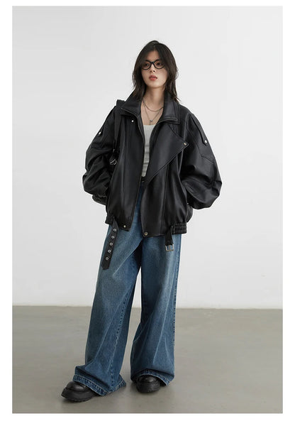 Retro PU Leather Jacket – Spring/Autumn 2025